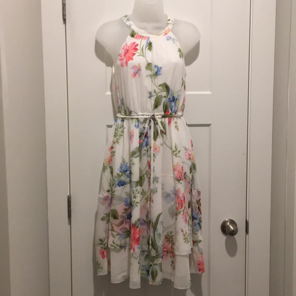 Floral Belted Flares sleeveless Dress 👗,size-0,halted neck,with lining